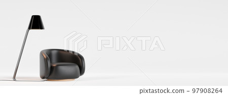 Banner with modern furniture and copy space for text, advertisement. Furniture store, interior details. Furnishings sale, interior project. Template with empty space. Minimalist design. 3d render. Banner with modern furniture and copy space for text, advertisement. Furniture store, interior details. Furnishings sale, interior project. Template with empty space. Minimalist design. 3d render. 97908264