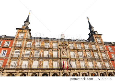 Casa De La Panaderia in Plaza Mayor Madrid Spain Isolated on White Background 97908820