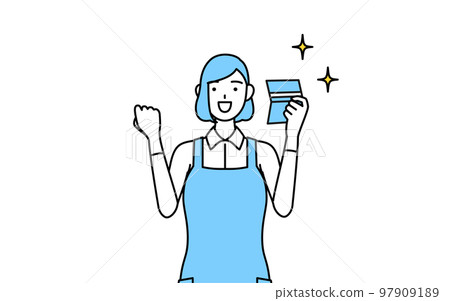 看到存摺高興的圍裙女人 97909189