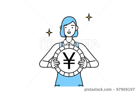 Image of foreign exchange gains and strong yen, a woman wearing an apron 97909197