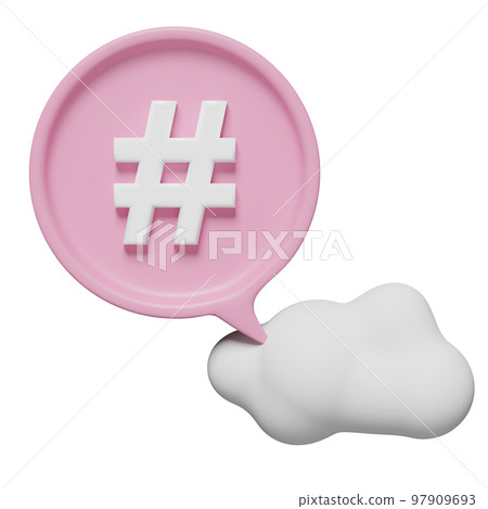 3D tag search for social media notification icon with cloud isolated. minimal design concept, 3d render illustration 3D tag search for social media notification icon with cloud isolated. minimal design concept, 3d render illustration 97909693