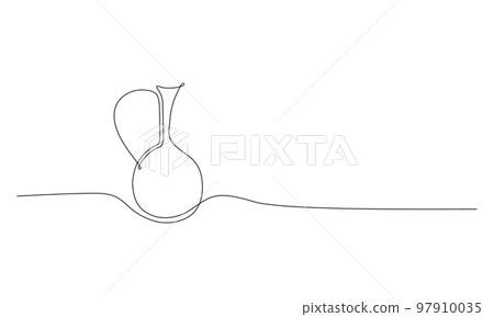 Simple line wine jug, vessel vector illustration. Traditional Georgian clay jar. Simple line wine jug, vessel vector illustration. Traditional Georgian clay jar. 97910035