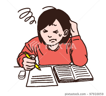 Plain clothes girls who have a difficult problem (handwritten color) 97910059