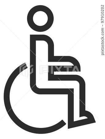 Disabled person icon. Human in wheelchair linear symbol Disabled person icon. Human in wheelchair linear symbol 97910202