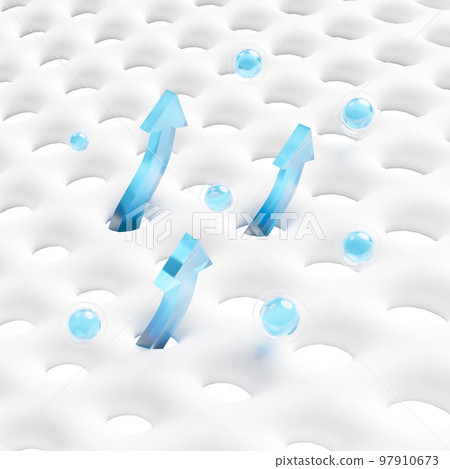 3d synthetic fiber absorbent with sanitary napkin, ventilate shows water droplets for diapers, baby diaper adult concept, liquid detergent, washing powder, 3d render illustration 97910673