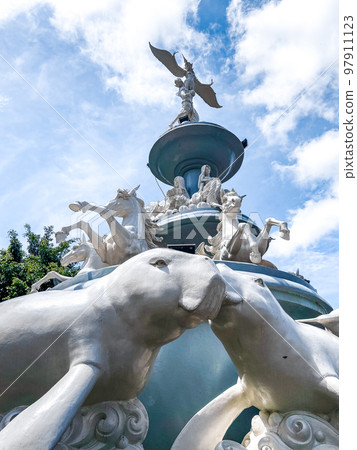 Trang city roundabout and dugong or manatees statues in Thailand 97911123