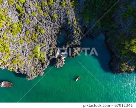 Aerial view of Prasat Hin Pun Yod secret beach in Satun, Thailand 97911341