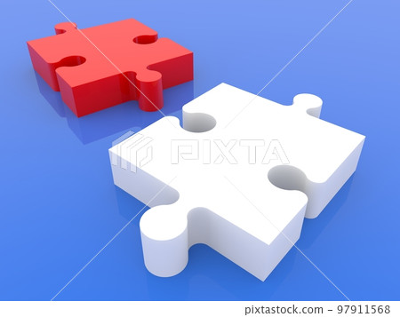 Two different colored puzzle pieces on blue 97911568