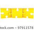 Three pieces of gold puzzle connected to each other 97911578