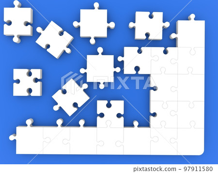 Unfinished white puzzle on a blue background Unfinished white puzzle on a blue background 97911580