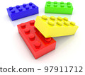 Four toy bricks of different colors on white 97911712
