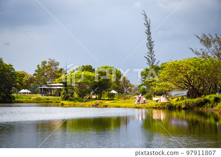Aerial view of Liwong Lake in Songkhla, Thailand 97911807