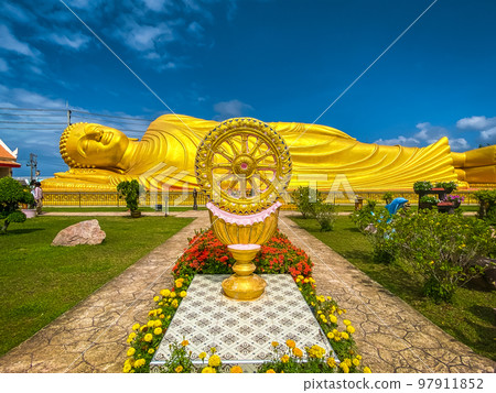 Wat Laem Pho temple with reclining golden Buddha in Songkhla, Thailand Wat Laem Pho temple with reclining golden Buddha in Songkhla, Thailand 97911852
