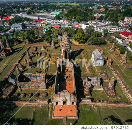 Aerial view of wat phrasi rattana mahathat, ruin temple in Lopburi, Thailand Aerial view of wat phrasi rattana mahathat, ruin temple in Lopburi, Thailand 97912785