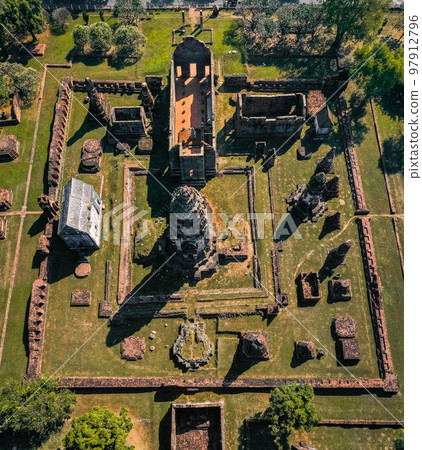 Aerial view of wat phrasi rattana mahathat, ruin temple in Lopburi, Thailand 97912796
