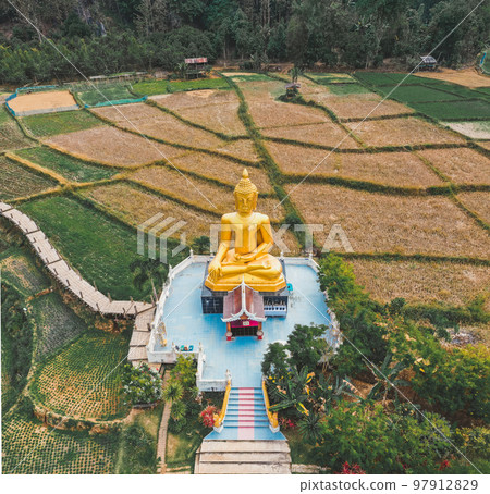 Aerial view of Wat Na Khuha Temple in Phrae Thailand Aerial view of Wat Na Khuha Temple in Phrae Thailand 97912829