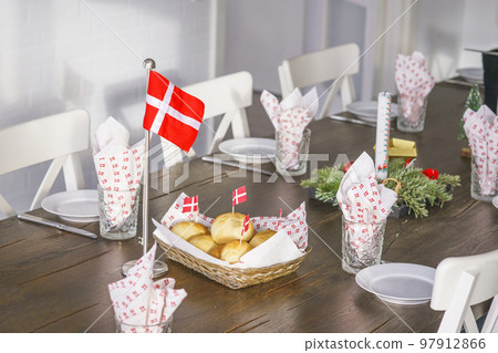 Traditional danish birthday table with flags 97912866