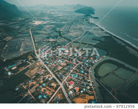 Aerial view of Khao Daeng View Point, the red mountain, in Sam Roi Yot National Park, in Prachuap Aerial view of Khao Daeng View Point, the red mountain, in Sam Roi Yot National Park, in Prachuap 97912956