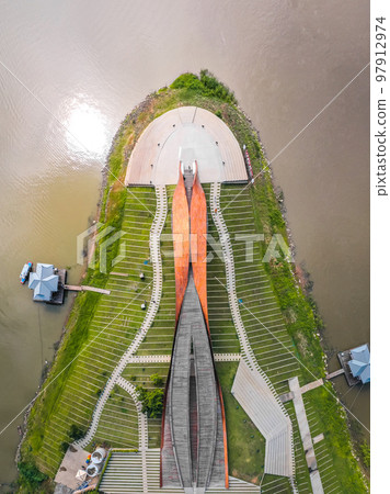 Aerial view of Pa San bridge (or Pasan bridge) on the Chao Phraya River in Nakhon Sawan, Thailand Aerial view of Pa San bridge (or Pasan bridge) on the Chao Phraya River in Nakhon Sawan, Thailand 97912974