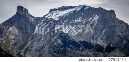Wonderful panoramic view over the Swiss Alps - view from Schynige Platte Mountain Wonderful panoramic view over the Swiss Alps - view from Schynige Platte Mountain 97913434