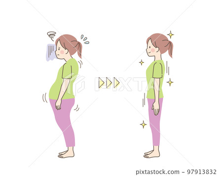Comparison of correct and bad posture of a young woman 97913832