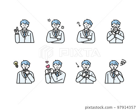 Human facial expression illustration (male, icon, avatar, laugh, cry, depressed, surprised, angry, know) 97914357