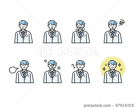 Human facial expression illustration (male, icon, avatar, laugh, cry, depressed, surprised, angry, know) 97914358