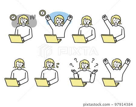 在個人電腦上工作的女人（加班、精英、忙碌、錯誤、解釋、努力工作、工作結束） 97914384