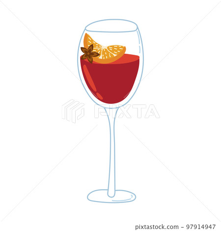 Cozy glass of mulled wine or spiced wine with orange and cinammon isolated on white background Cozy glass of mulled wine or spiced wine with orange and cinammon isolated on white background 97914947