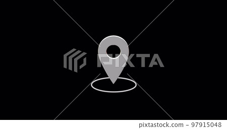 Location symbol bouncing isolated on black background. Location pin icon with alpha. 3D rendering. Location symbol bouncing isolated on black background. Location pin icon with alpha. 3D rendering. 97915048