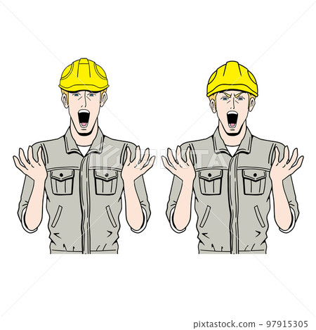 Caucasian construction worker lamenting Caucasian construction worker lamenting 97915305