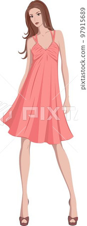 Woman in a red dress. 97915689