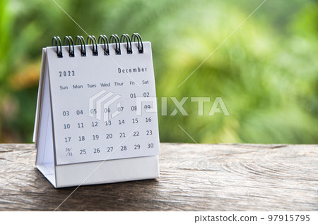 December 2023 table calendar with customizable space for text or ideas. Monthly calendar concept and copy space. December 2023 table calendar with customizable space for text or ideas. Monthly calendar concept and copy space. 97915795