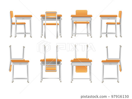 逼真的課桌椅套裝（正面、背面、側面） 97916130