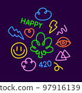 Glowing Neon Lights 420 Cartoon Doodle Sign for Cannabis Dispensary or Medical Marijuana Products 97916139