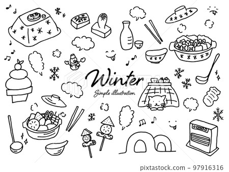 Rough hand drawn winter illustration set Rough hand drawn winter illustration set 97916316