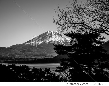 Mt.Fuji from Lake Motosu in winter December evening view Mt.Fuji from Lake Motosu in winter December evening view 97916605