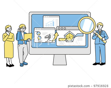可用於演示和會議資料（說明、營銷、會議）的商務場景插圖 97916928