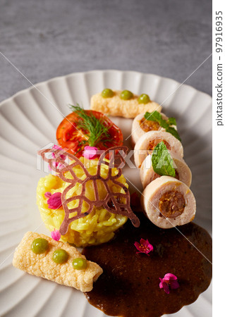 Beautiful and tasty food on a plate 97916935