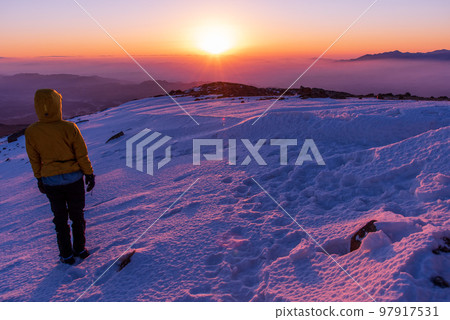 New Year's Day 2023 New Year's sunrise from Mt. Inaboshi in the Kuju mountain range 97917531