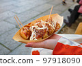 Kimono woman with takoyaki 97918090