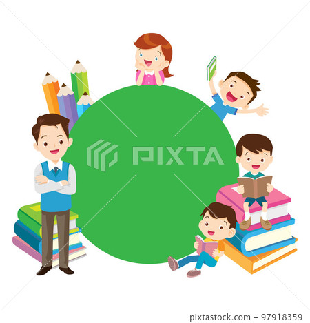 happy teacher with Boy and girls learning or studying.children with Back to School Concept education 97918359