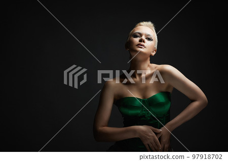 portrait of Short Hair Beautiful young woman with white snow brows 97918702