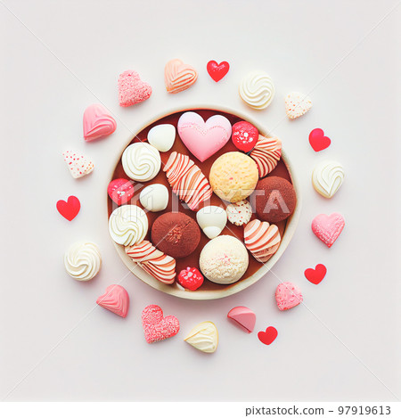 Close up shot of sweets for Valentine's Day background with copy space. Gift ideas for Valentine. 97919613