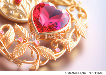 Close up shot of heart jewelry for Valentine's Day background with copy space. Gift ideas for Valentine. Close up shot of heart jewelry for Valentine's Day background with copy space. Gift ideas for Valentine. 97919680