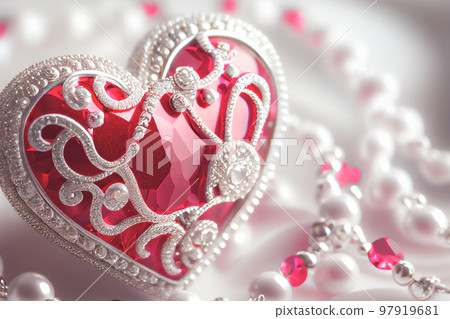 Close up shot of heart jewelry for Valentine's Day background with copy space. Gift ideas for Valentine. Close up shot of heart jewelry for Valentine's Day background with copy space. Gift ideas for Valentine. 97919681