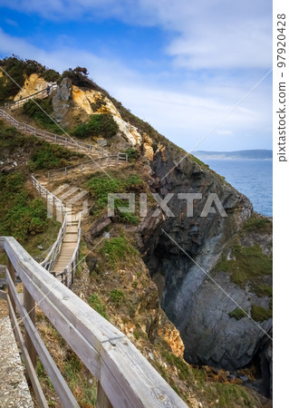 Punta socastro, also called punta fucino do porco. Cliffs and ocean view, Galicia, Spain Punta socastro, also called punta fucino do porco. Cliffs and ocean view, Galicia, Spain 97920428