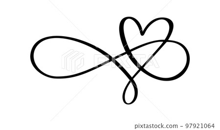 Vector heart love sign forever valentine day. Infinity romantic symbol linked, join, passion and wedding. Template for card, poster. Design flat element illustration 97921064