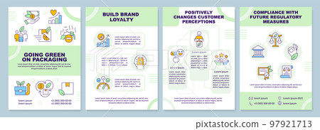 Invest in eco household products green brochure template. Leaflet design with linear icons. Editable 4 vector layouts for presentation, annual reports. Arial-Black, Myriad Pro-Regular fonts used