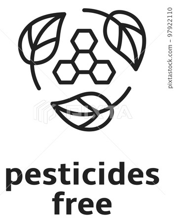 Pesticides free label. No chemicals sign. Natural product Pesticides free label. No chemicals sign. Natural product 97922110